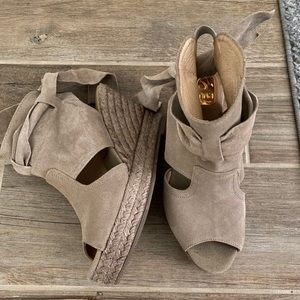 Kanna Suede Tie Back Leather Wedge